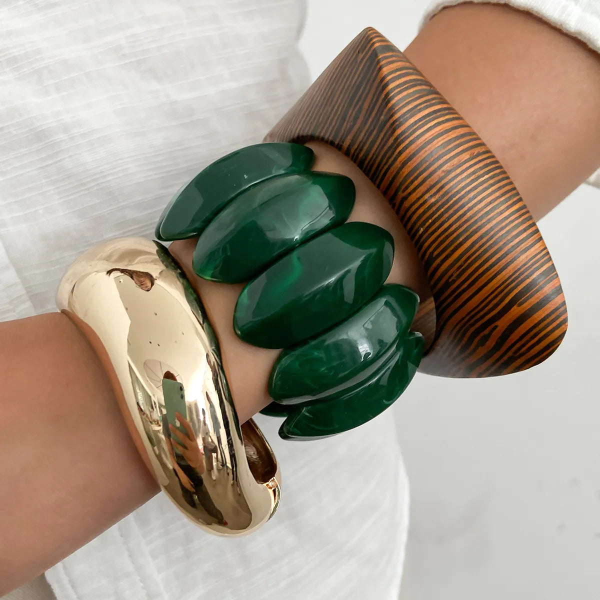 Boho Green Acrylic Resin Chunky Bangles /Hand Goth Geometric  Charm Wide Hip Hop Metal Cuff Bangle