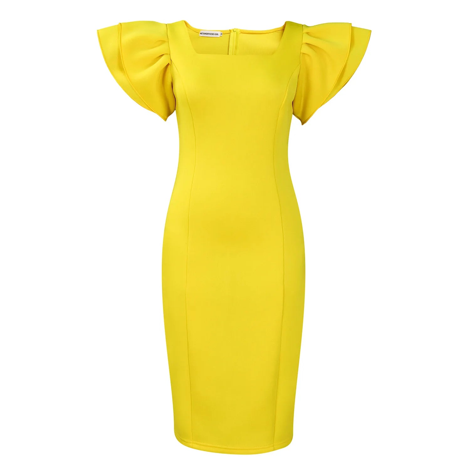 Slim Square Collar Ruffles Sleeves Bodycon Party Dresses