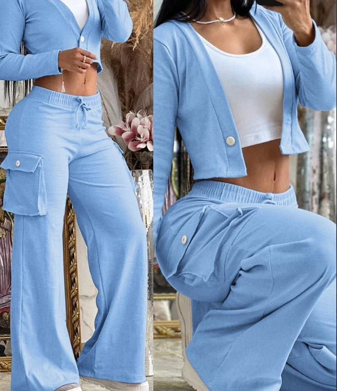 Fashion and Elegant Autumn Cardigan Long Sleeve Coats Drawstring Pants