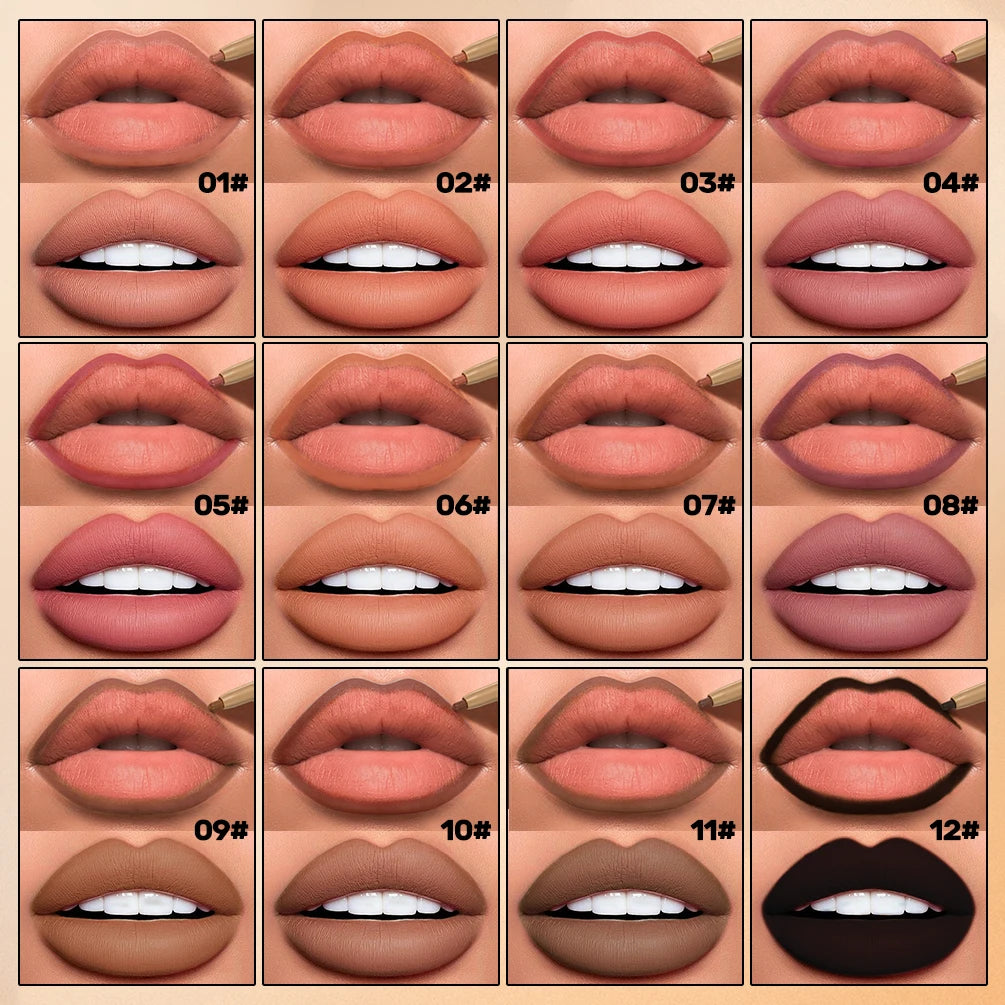 Double Head Lip Liner & Brush Pen – Mist Matte Velvet Contour Tint for Flawless Nude & Brown Lips