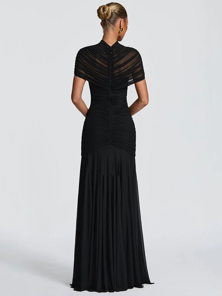 Elegant Mesh Patchwork Hollow Out Double Layer Dress