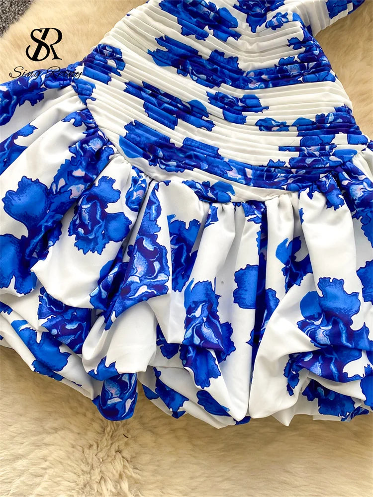 Floral Print Summer 2026 Backless Stretchy Slim Pleated Strapless Mini Dresses