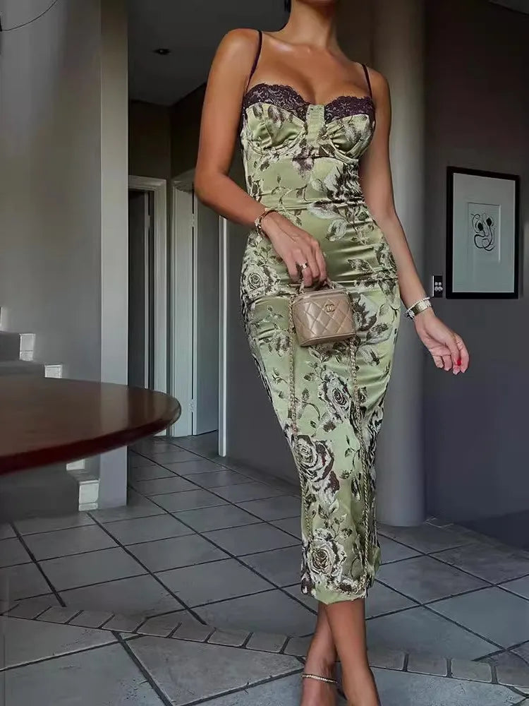 New Women's Summer Lace Print Midi Dress