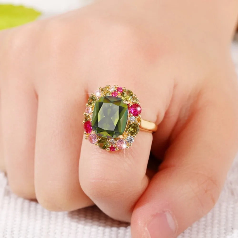 Exquisite Emerald Secret Garden Ring – Ultra-Gleaming Square Crystal for Weddings & Special Moments