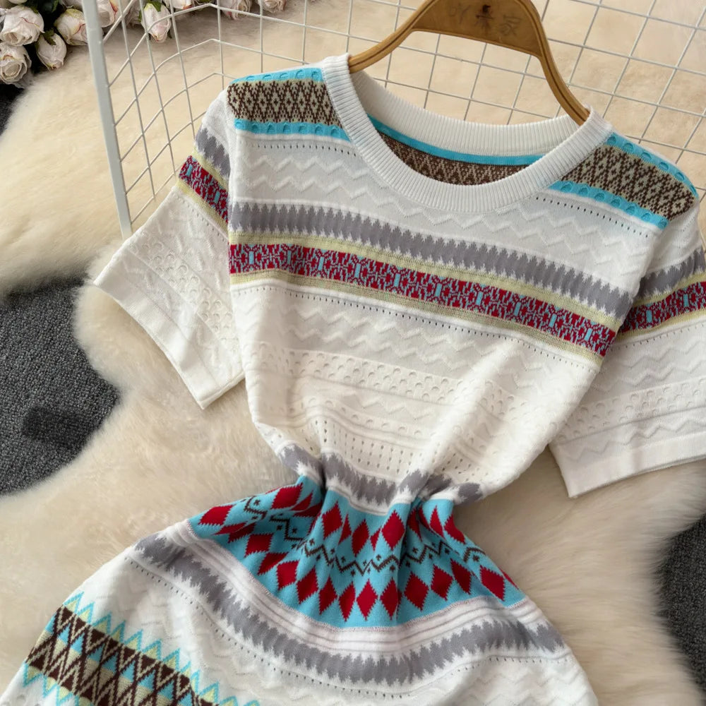 Striped Streetwear Knit Elegant Dress