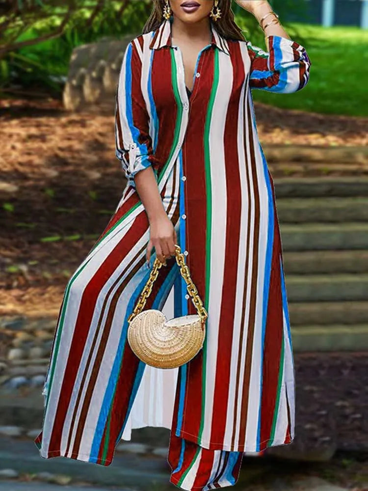 Plus Size Matching Sets Long Shirt Top and Pants Sets