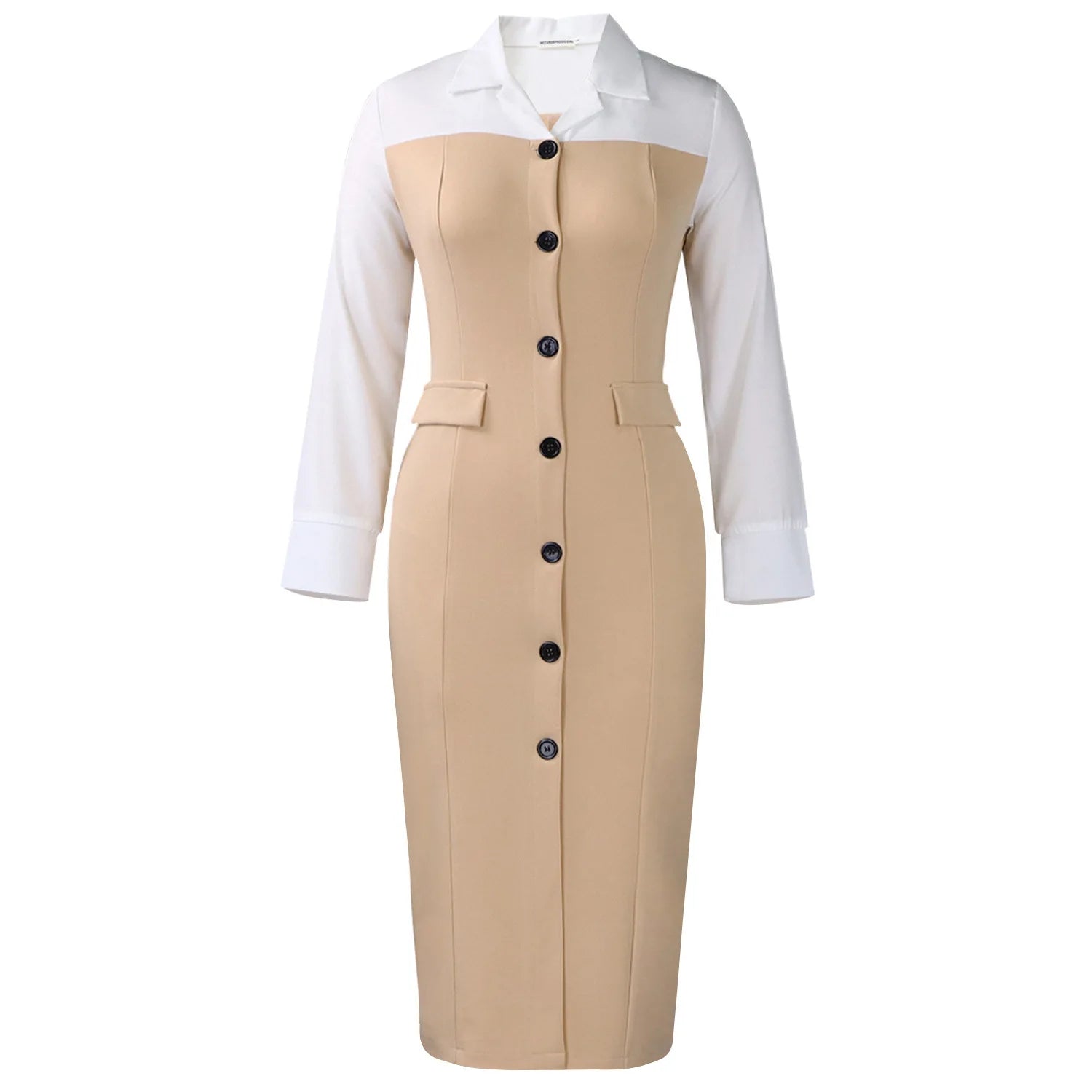 Autumn Winter Fashion Long-Sleeved Suit Collar Patchwork Pencil Skirt Dress