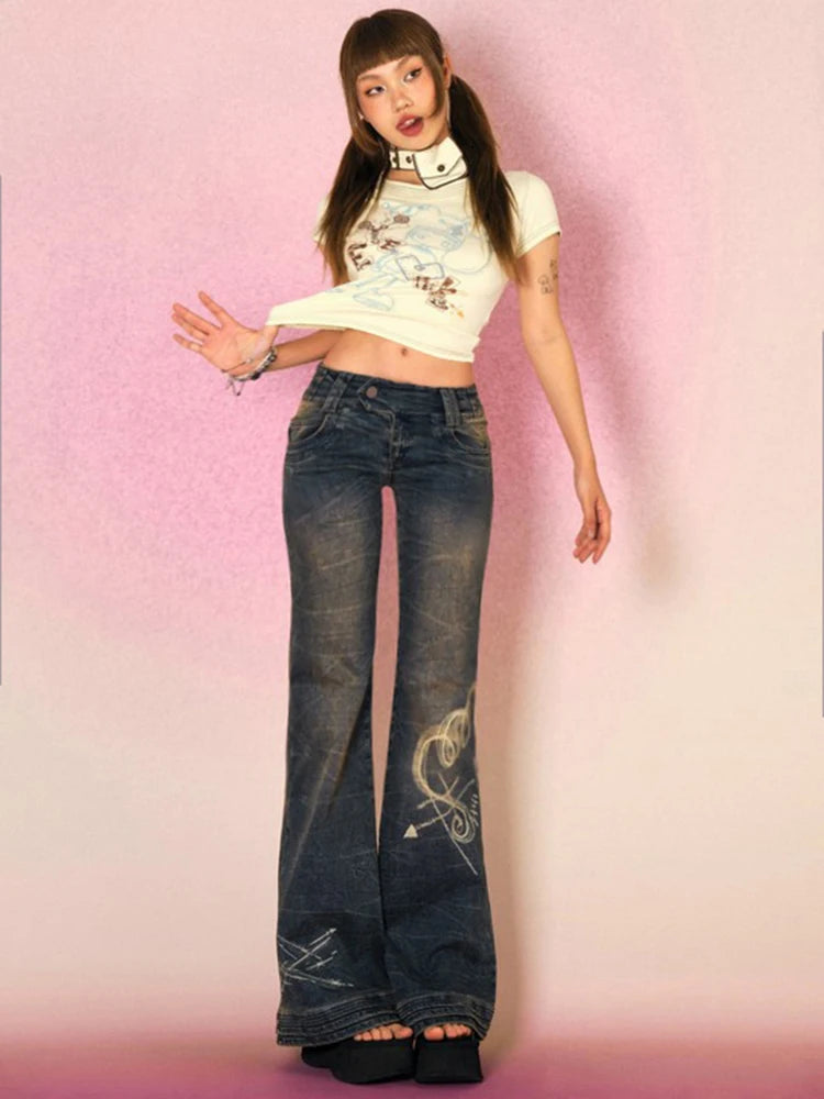 Low Rise Flare Vintage Washed Denim Trouser