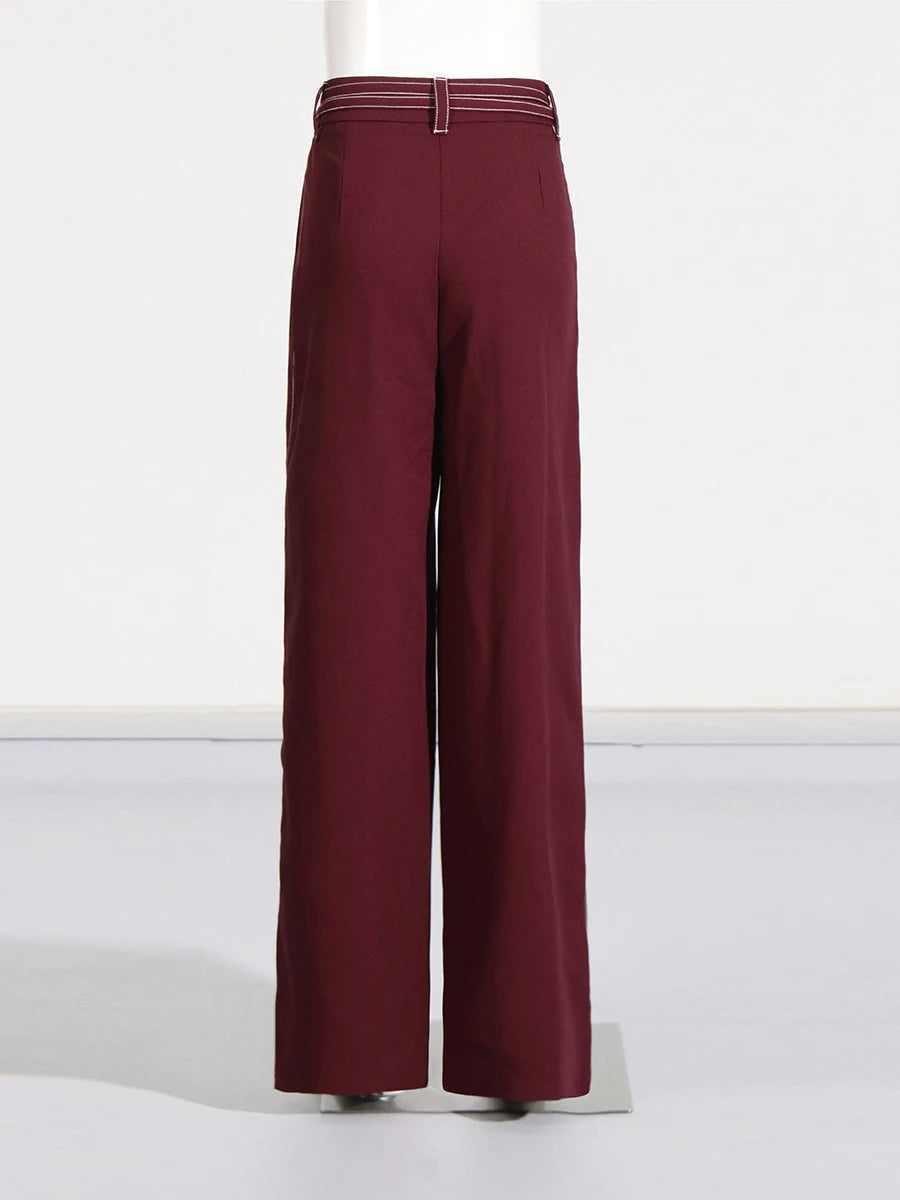 Notched Collar Long Sleeve Top High Waist Straight Pant  Sets