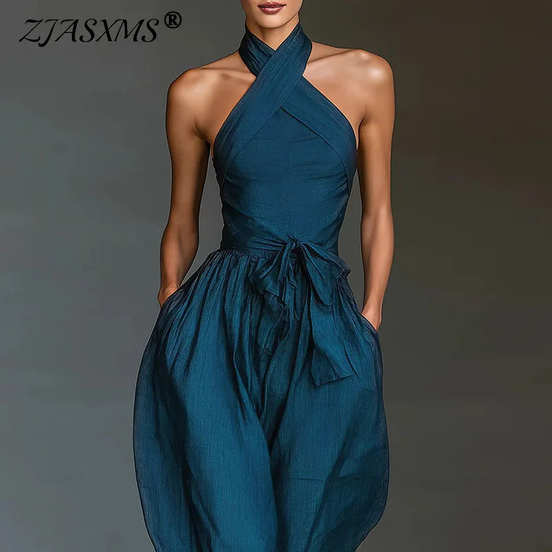 Chic Cross-Halter Backless Wide-Leg Jumpsuit