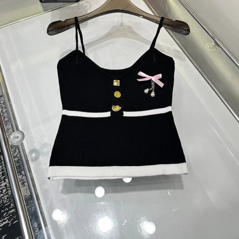 Metal Button Knitted Vest Camisole