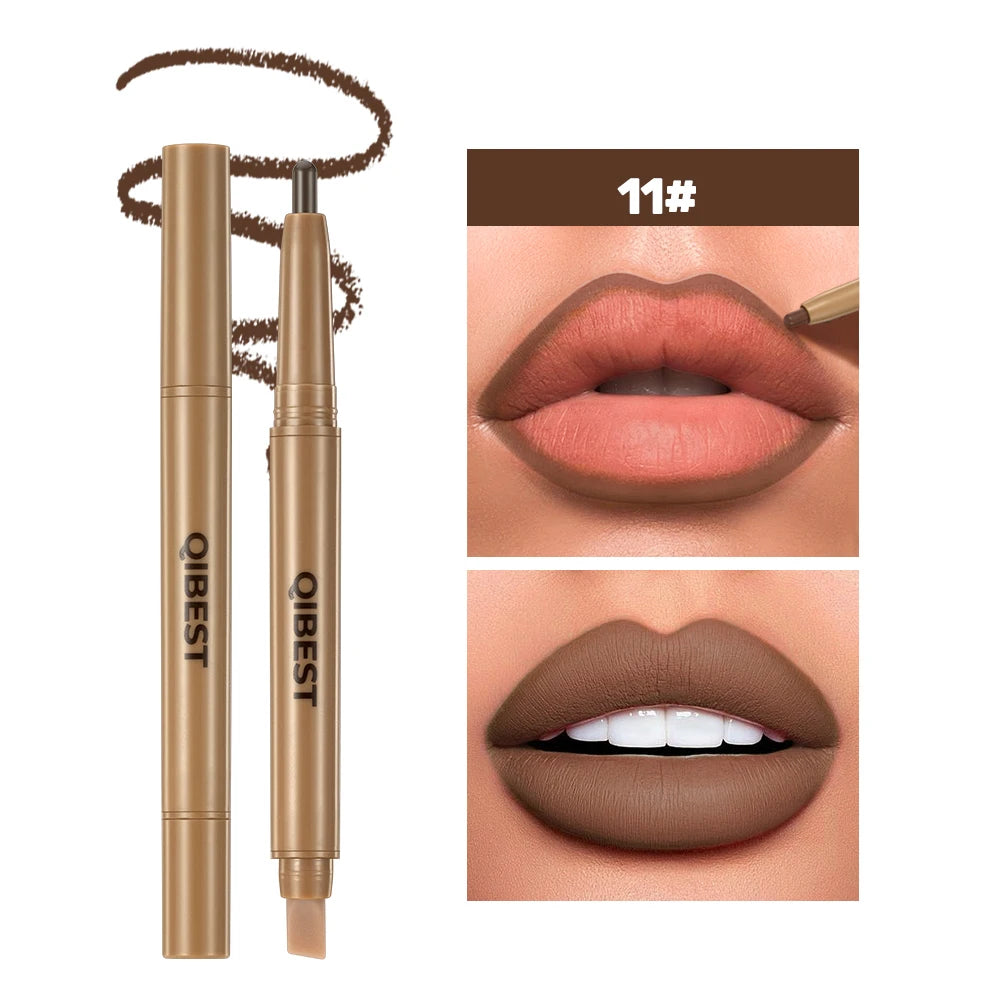 Double Head Lip Liner & Brush Pen – Mist Matte Velvet Contour Tint for Flawless Nude & Brown Lips