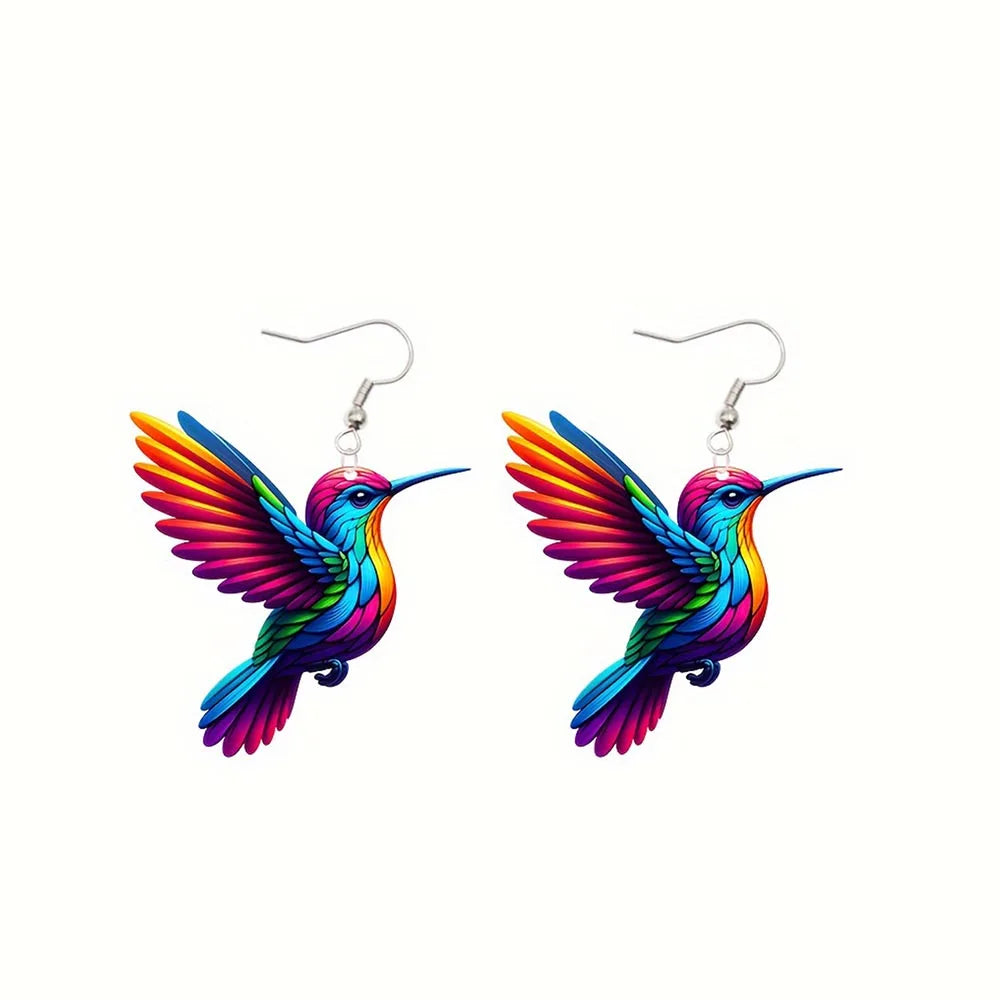 Acrylic Hummingbird Earrings – 2D Bird Shape Drop Dangle Jewelry for Women & Girls