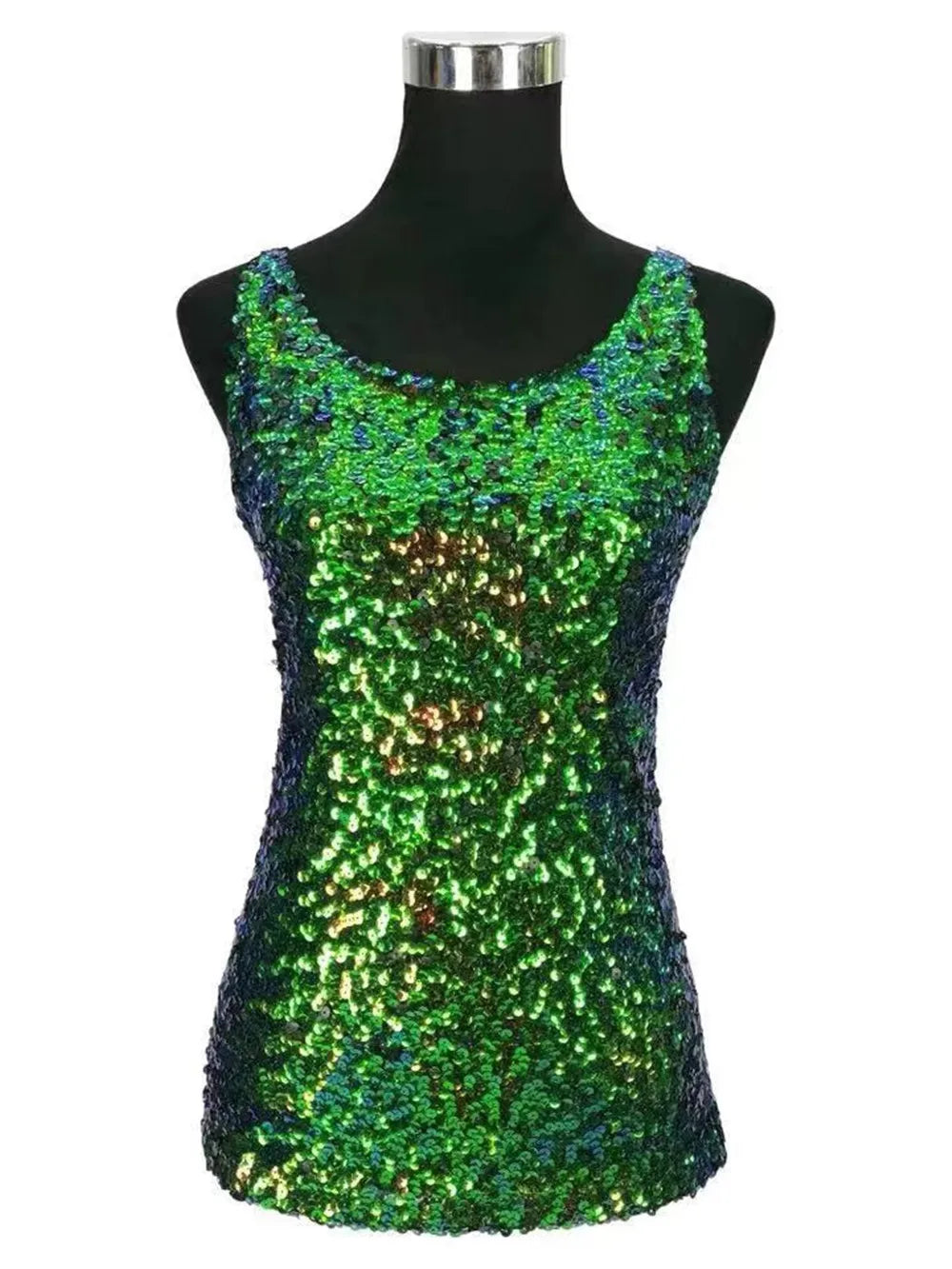 Glitter Sequin Embellished Sleeveless Vest Tank Tops