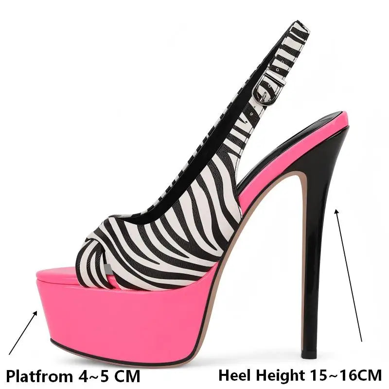 Onlymaker Women Mixed Colors Thin High Heel Striped Sandals Sexy Slingback Buckle Strap Pumps  Party Dress Sandals