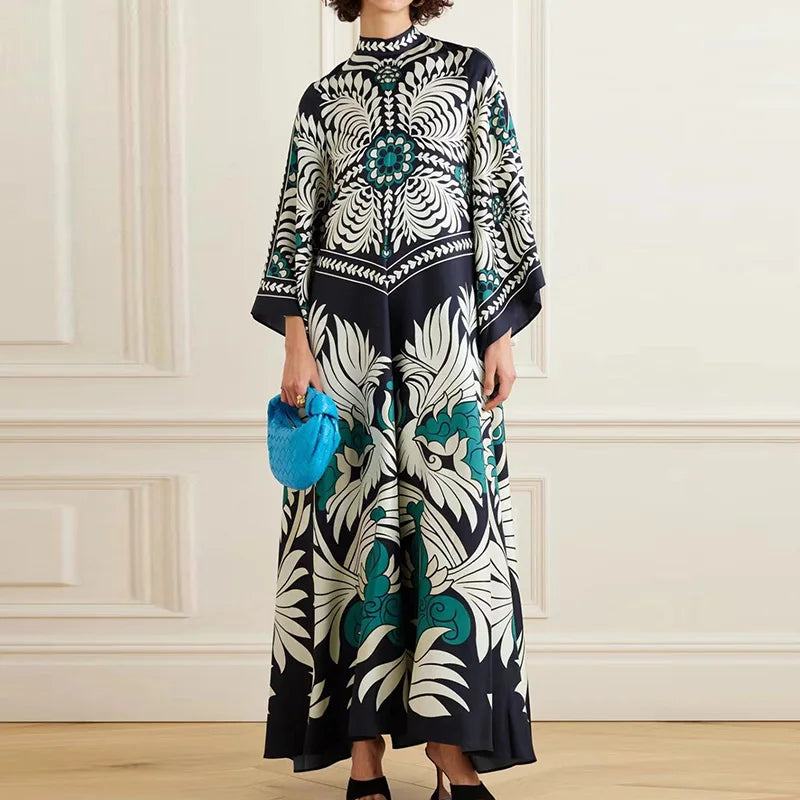Stand Collar Elegant Casual High Waist Long Sleeve Party Dress