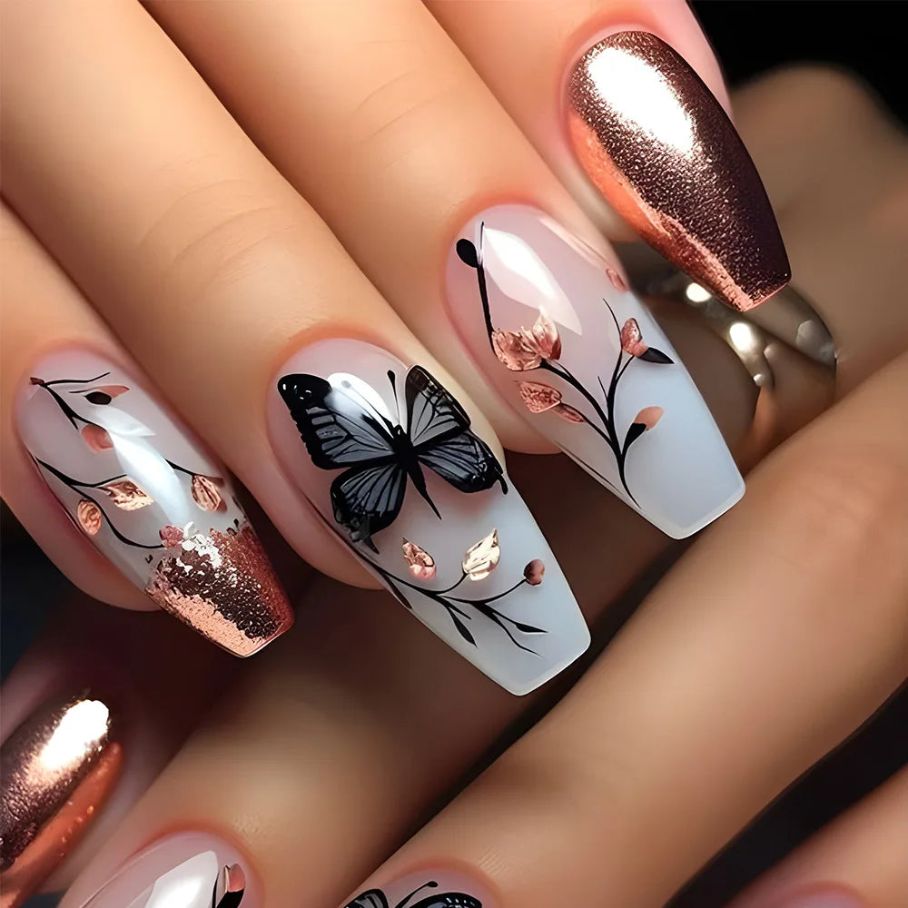 24pcs Press on Nails Flower Design