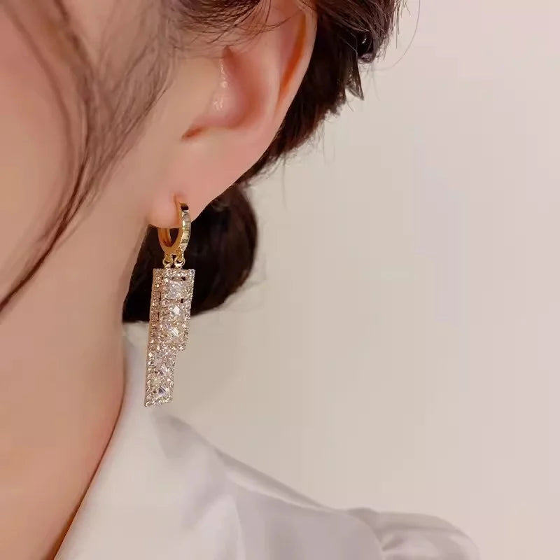 Shiny Zircon Square Hoop Earrings for