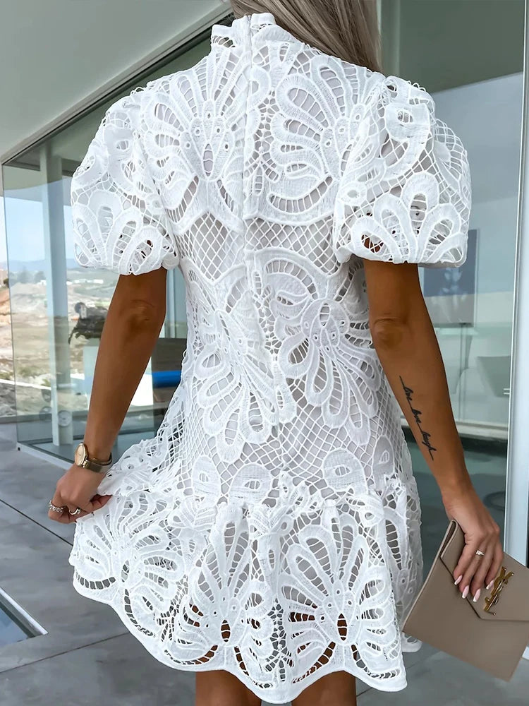 Summer Short Sleeve Hollow Out Short Dress