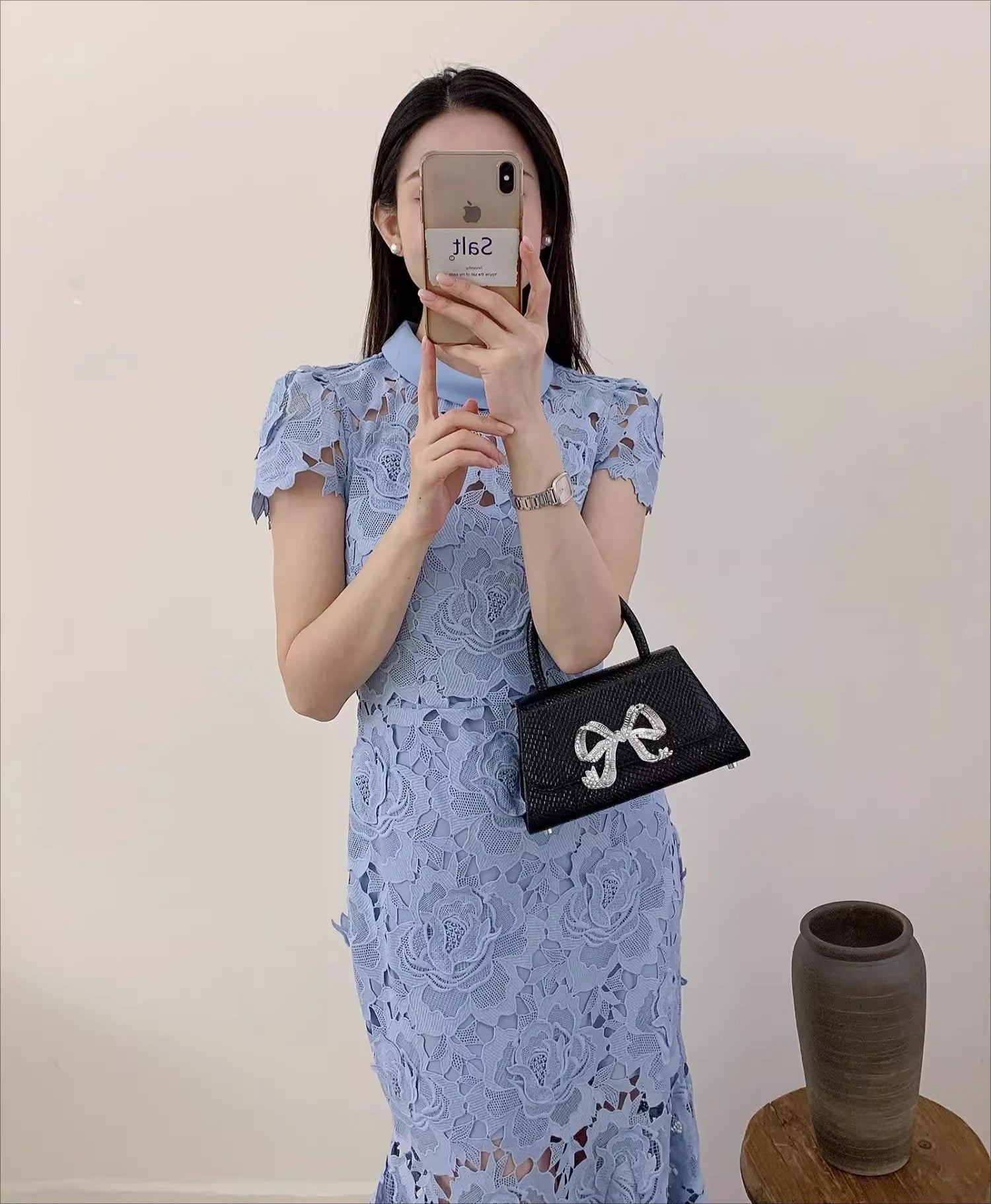 Light Blue Lace Trumpet Dress