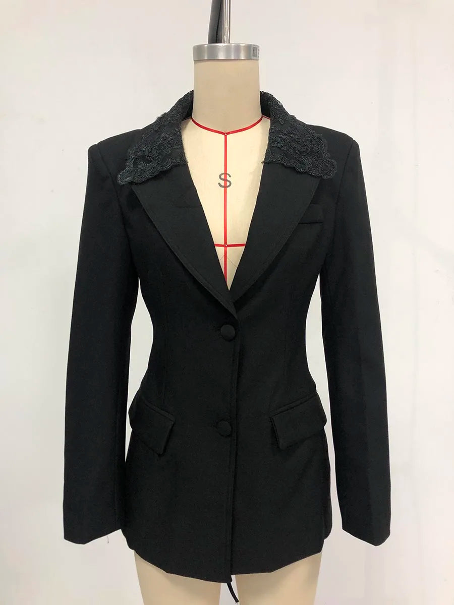 Solid Spliced Lace Sheer Sexy Jacket