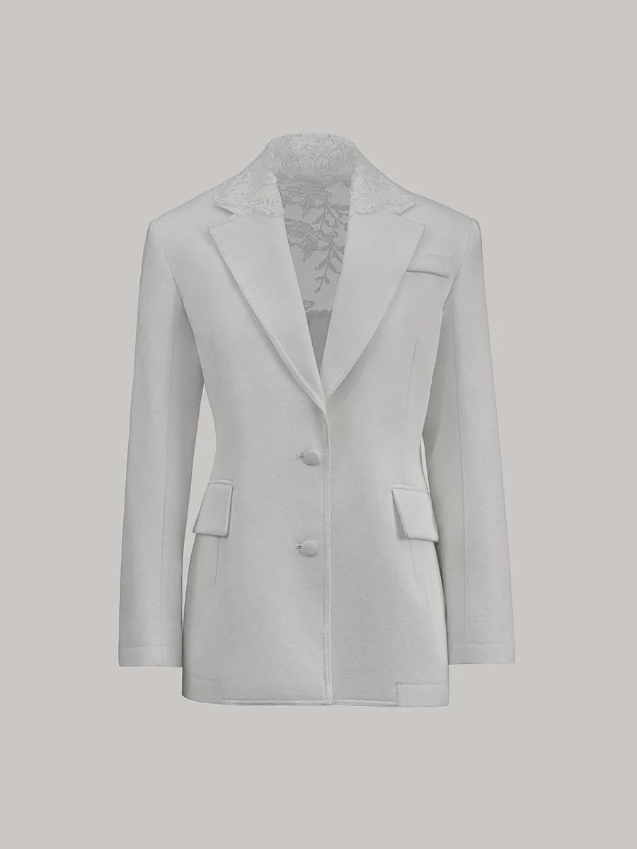 Solid Spliced Lace Sheer Sexy Jacket