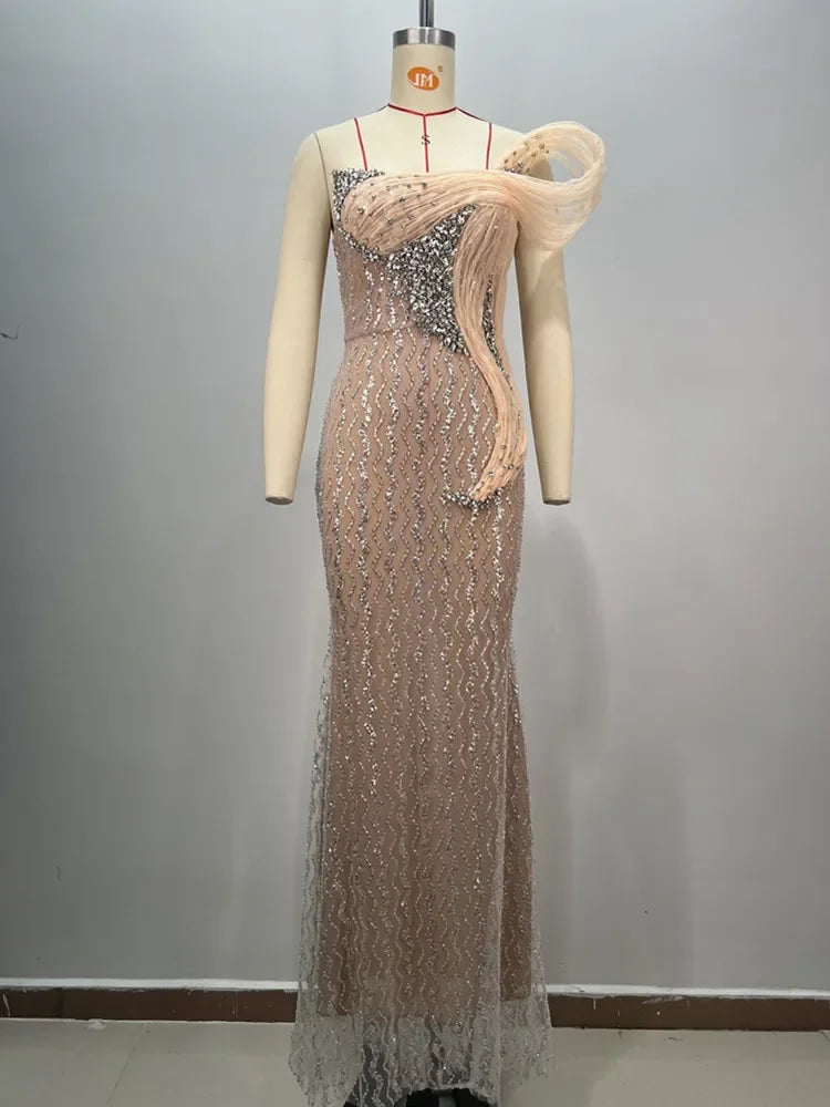 Sexy Strapless Sequins Diamonds Crystal Sparkly Maxi Long Gowns