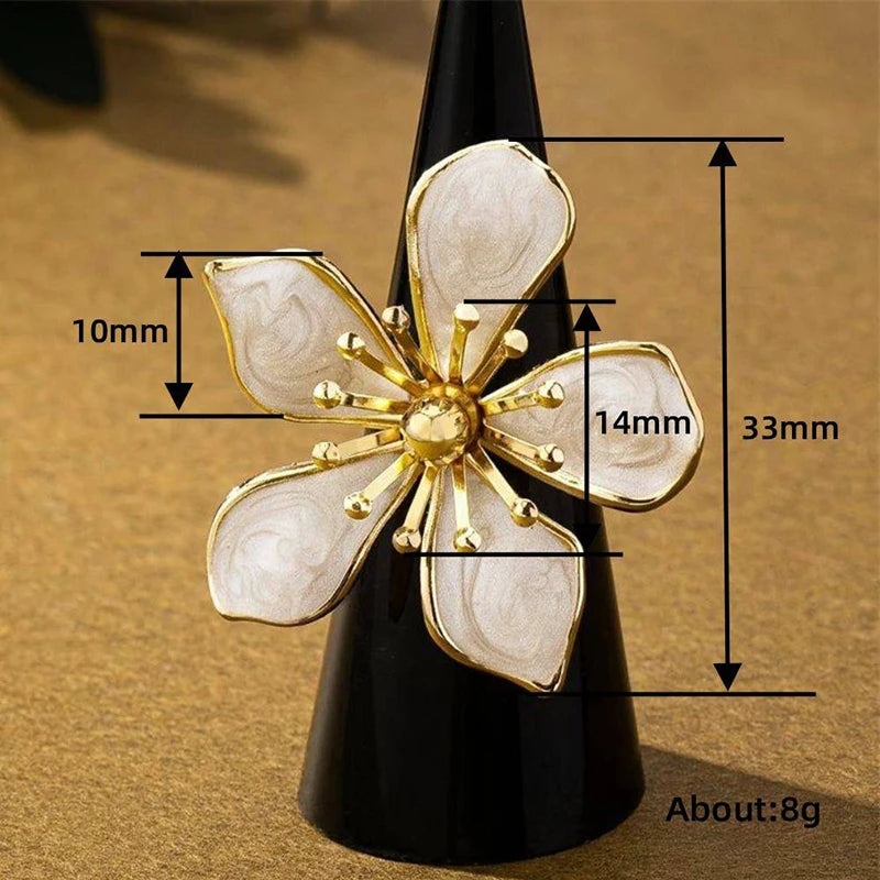 White Enamel Flower Adjustable Ring