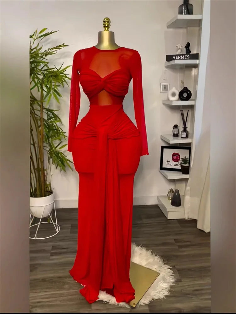 Sexy Mesh Packwork  Bodycon Elegant Evening Dress