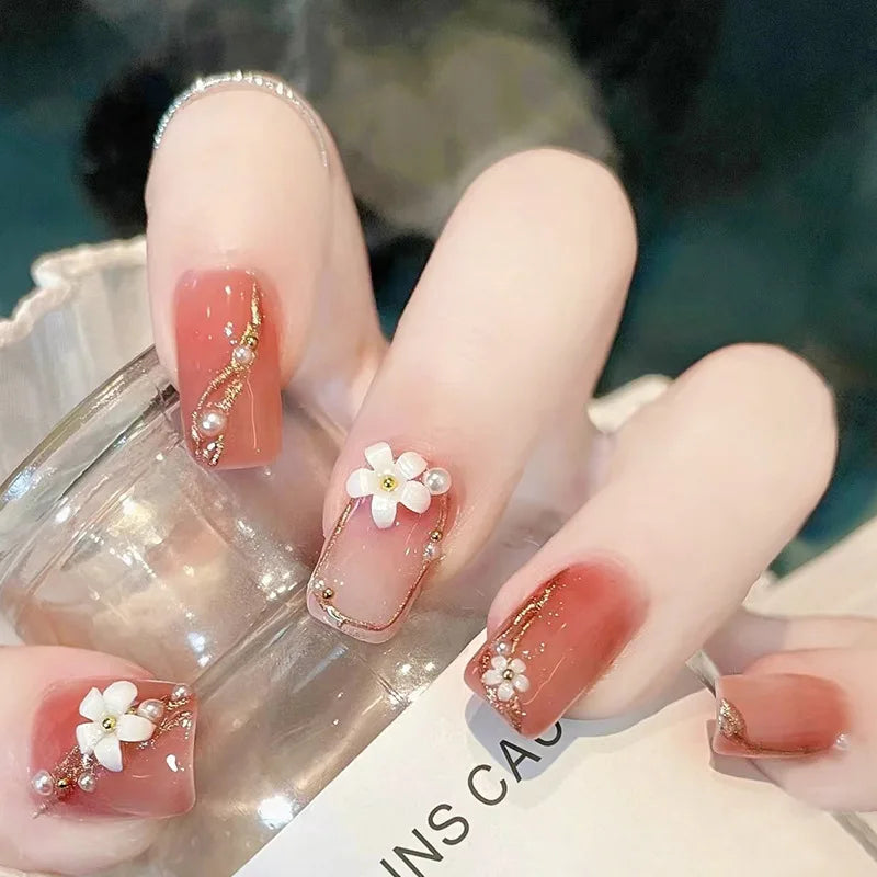 24Pcs/Box Almond Round False Nails Detachable Stiletto Fake Nails