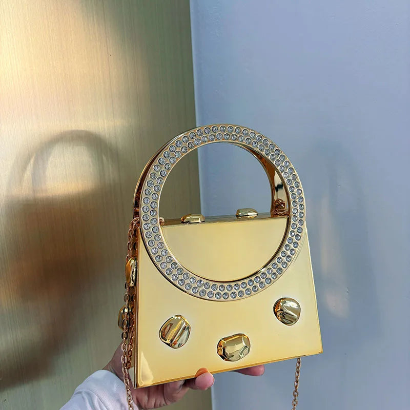 Candy Color Acrylic  Round Handle Diamond Handbag