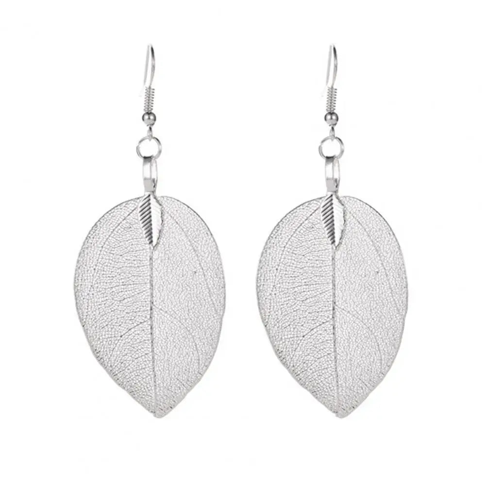 Stainless Tree Leaf Shape Hollow Out Elegant Dangle Earrings