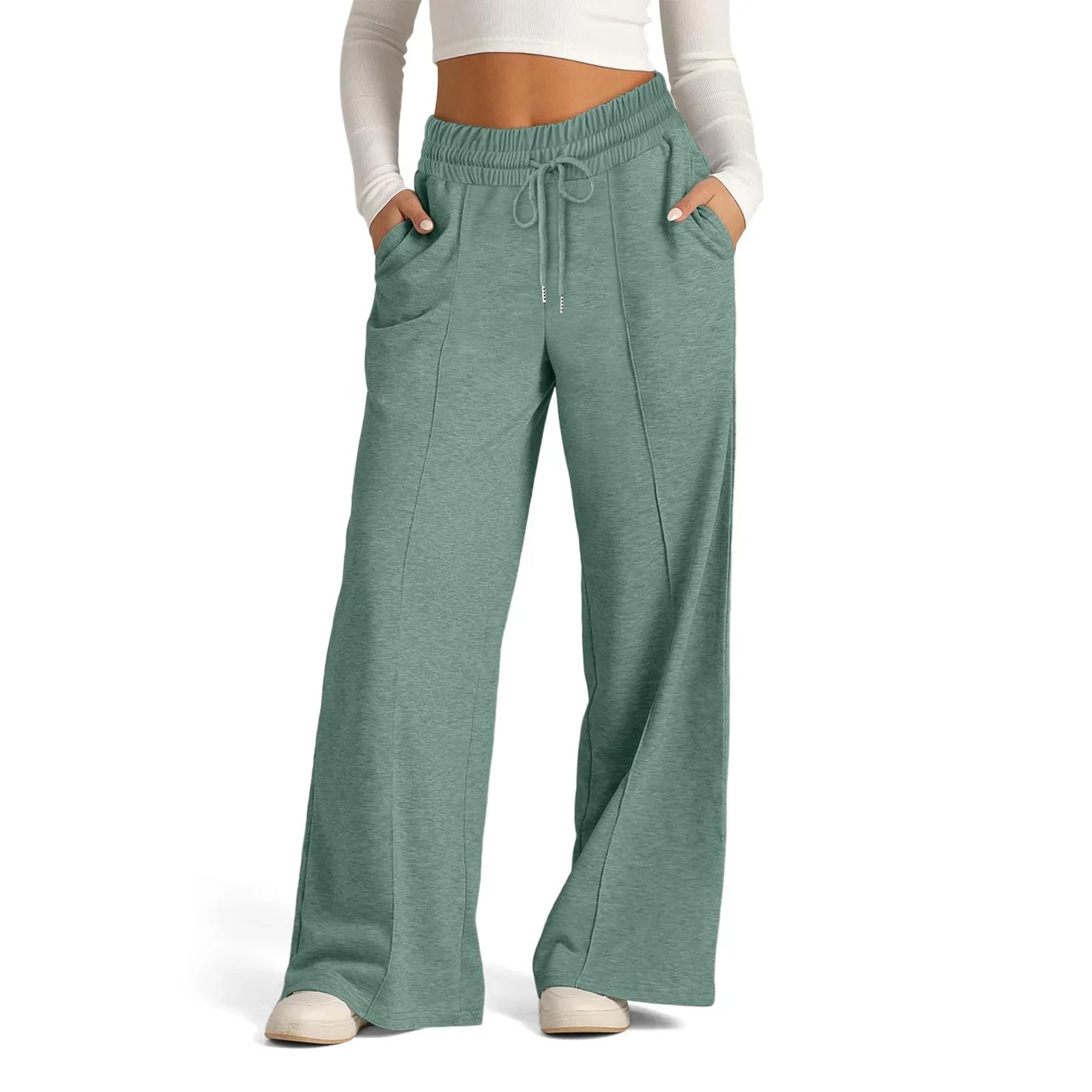 Wide Leg Long Streetwear Maxi Lace Up Elastic Waist Loose Casual Elegant Jogger