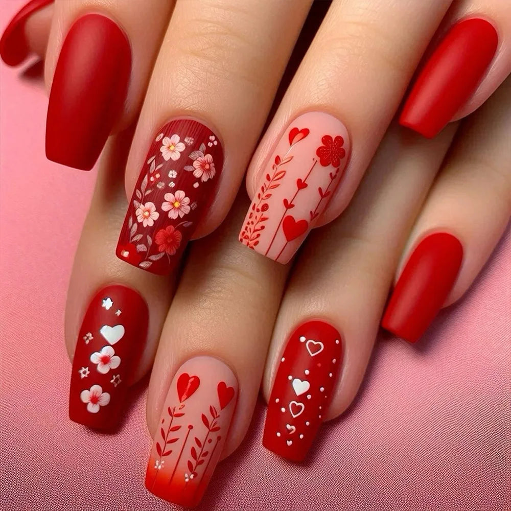 24pcs Press on Nails Flower Design