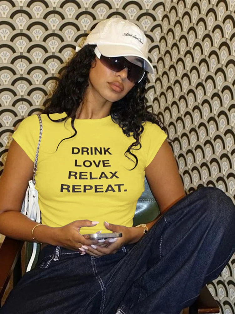 Classic Fashion Drink Love Relax Repeat T-Shirt