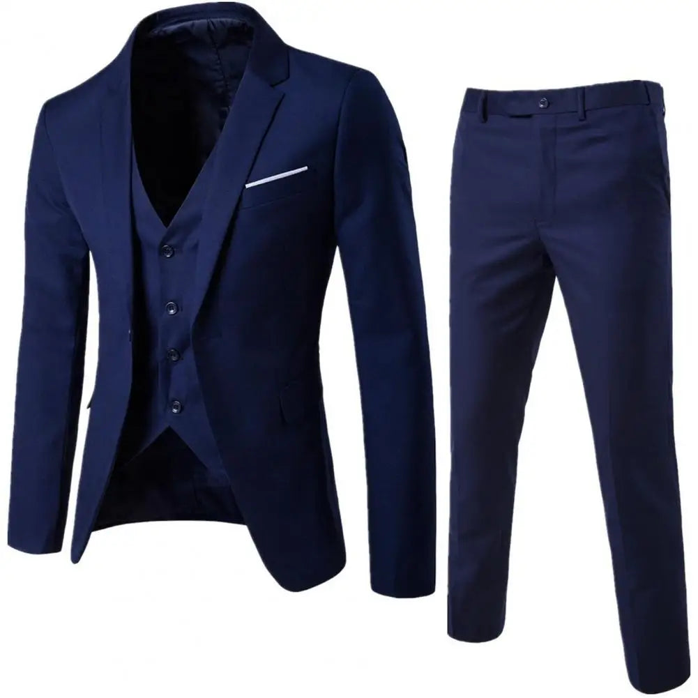 Solid Color Slim Fit Turn down Collar Anti wrinkle Groom Wedding Suit