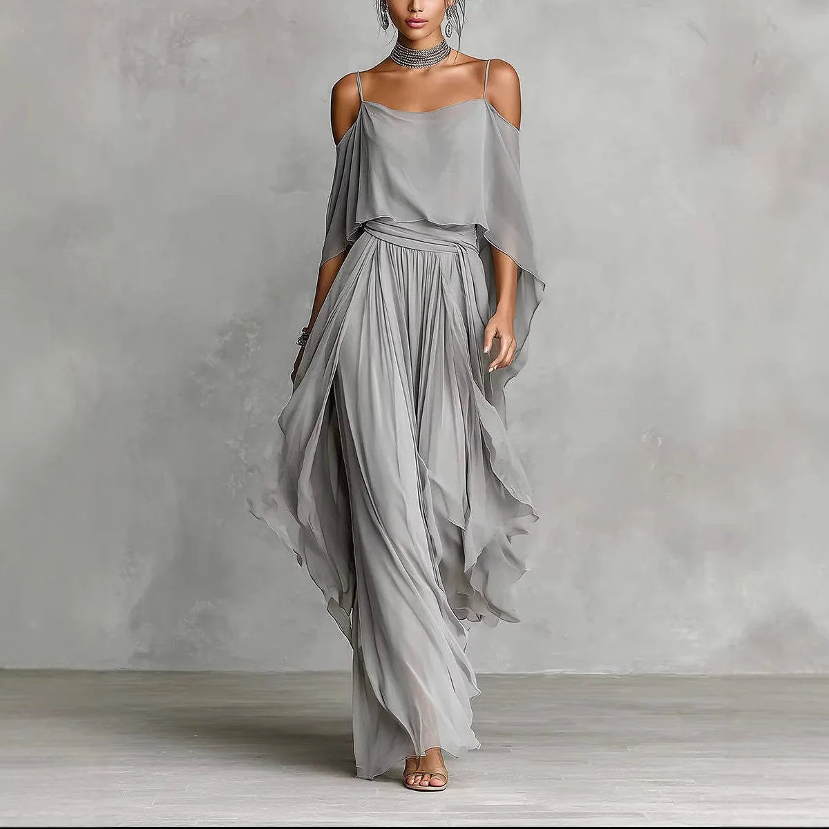 New Solid Asymmetrical Two Piece Set – Off Shoulder Top & Wide Leg Pants