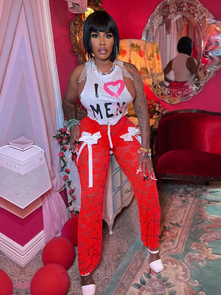 Summer White Tshirt and Pant Transparent Knitted Suit