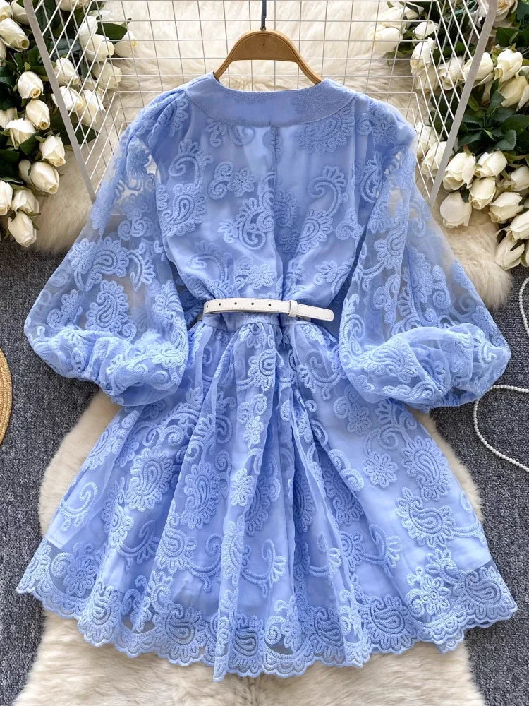 Elegant Vintage Embroidery Sashes Short Party Dress