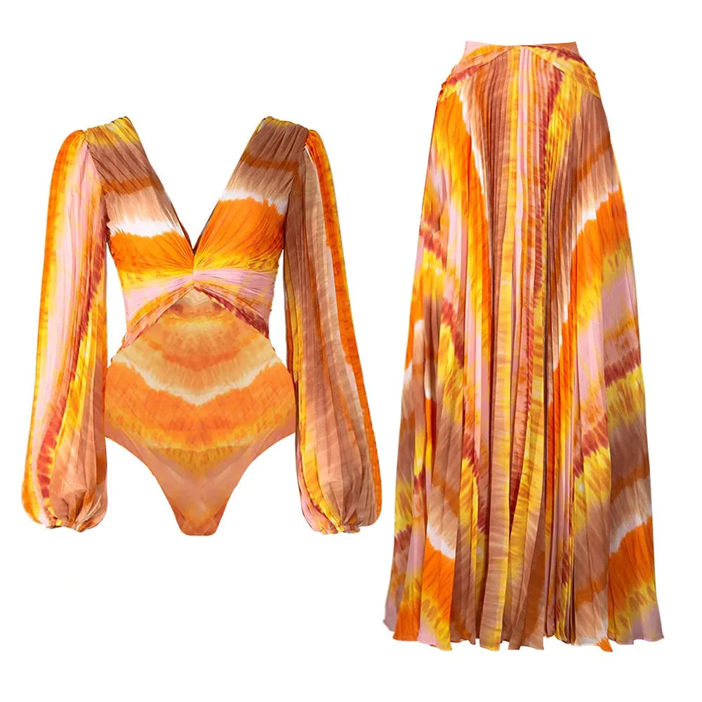 One-Shoulder Ruffled Print Floral Swimsuit Set Cover Up