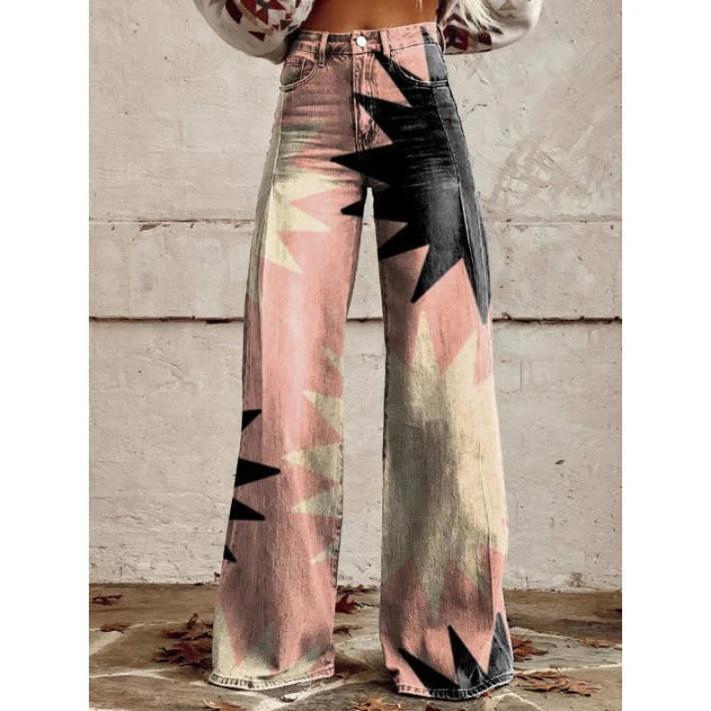 Wide-Leg Plus Size Denim-Look Casual Pants