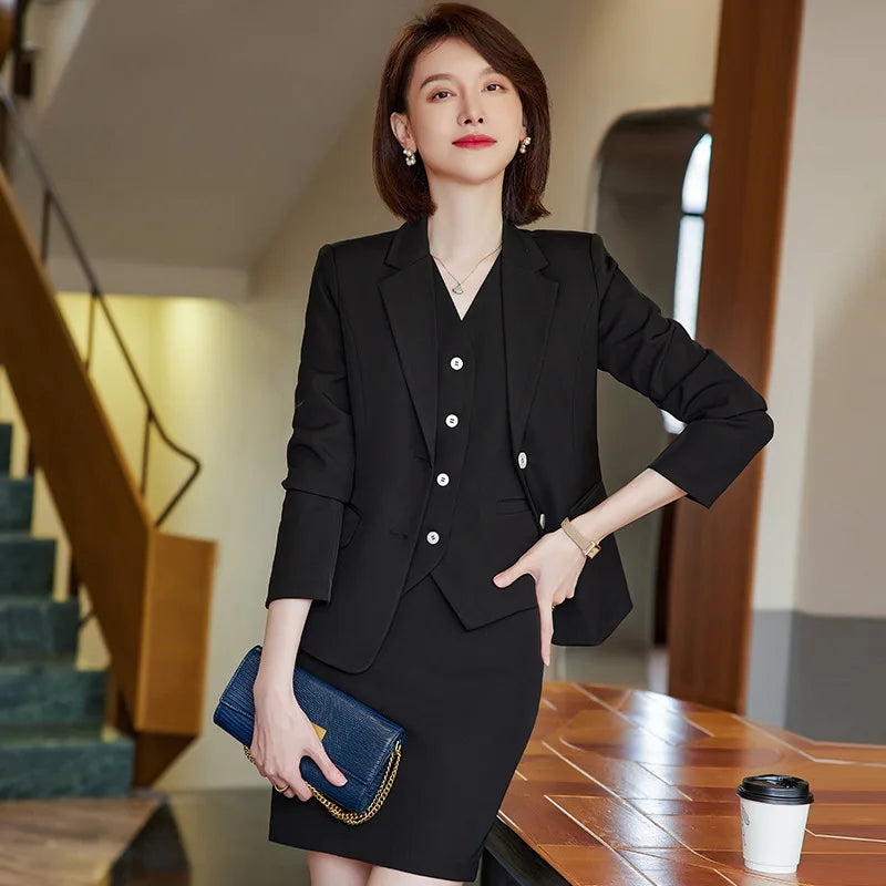 Office Lady 3‑Piece Waistcoat Pant Suit Set