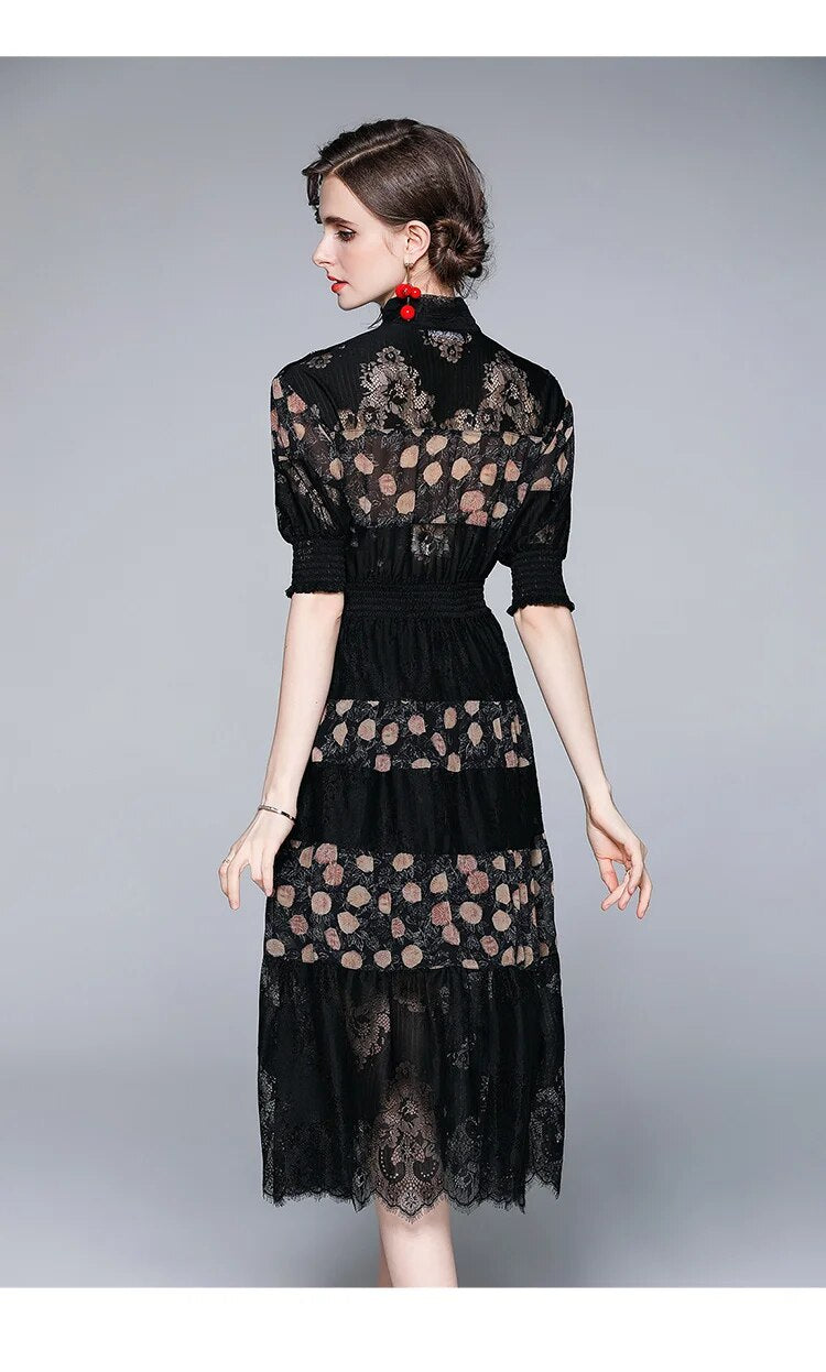Summer Long Elegant Black Lace Dress
