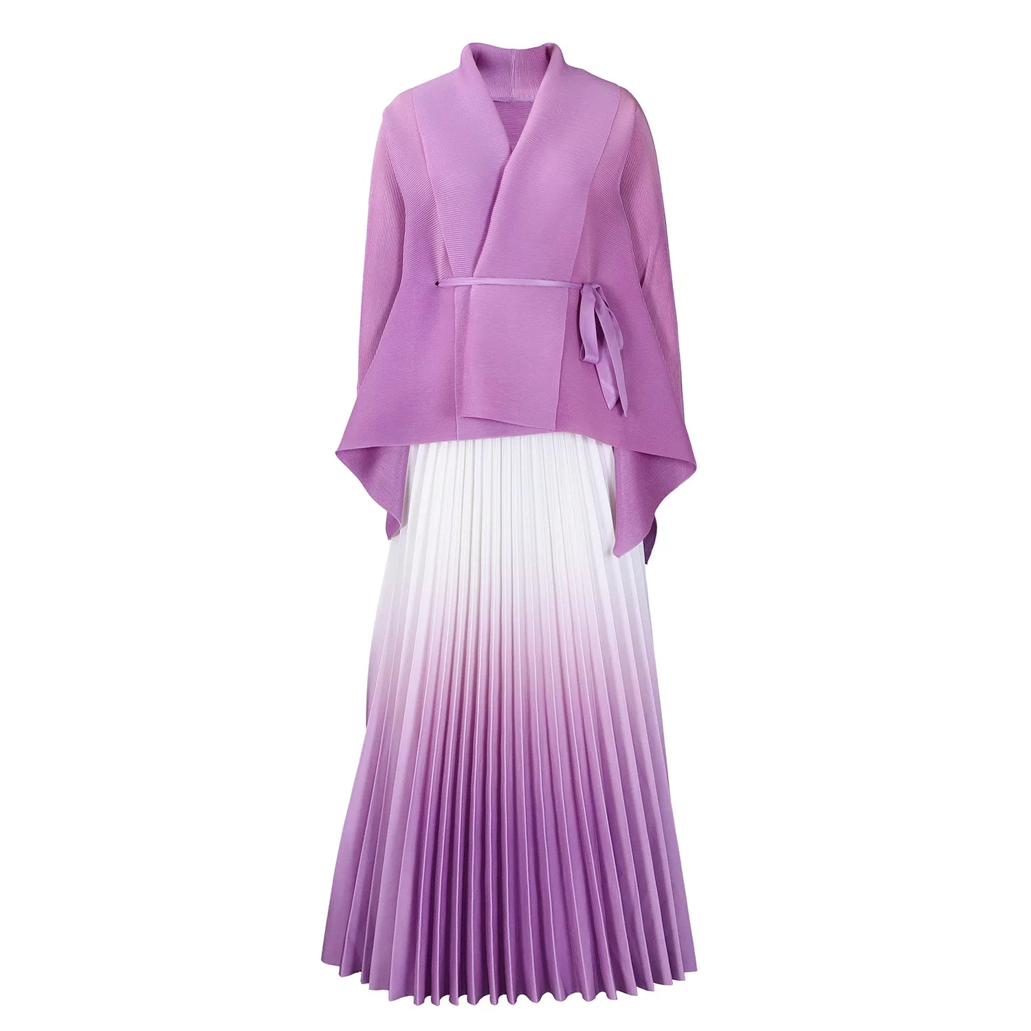 Autumn Large Size Fashion Elegant Bat Sleeve Top Gradient Color Skirt Two-Piece Set
