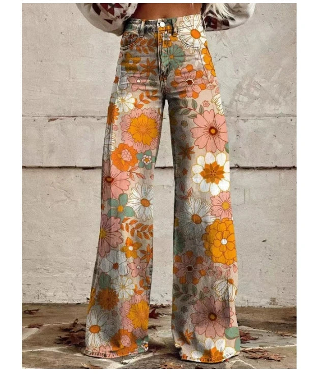 Wide-Leg Plus Size Denim-Look Casual Pants