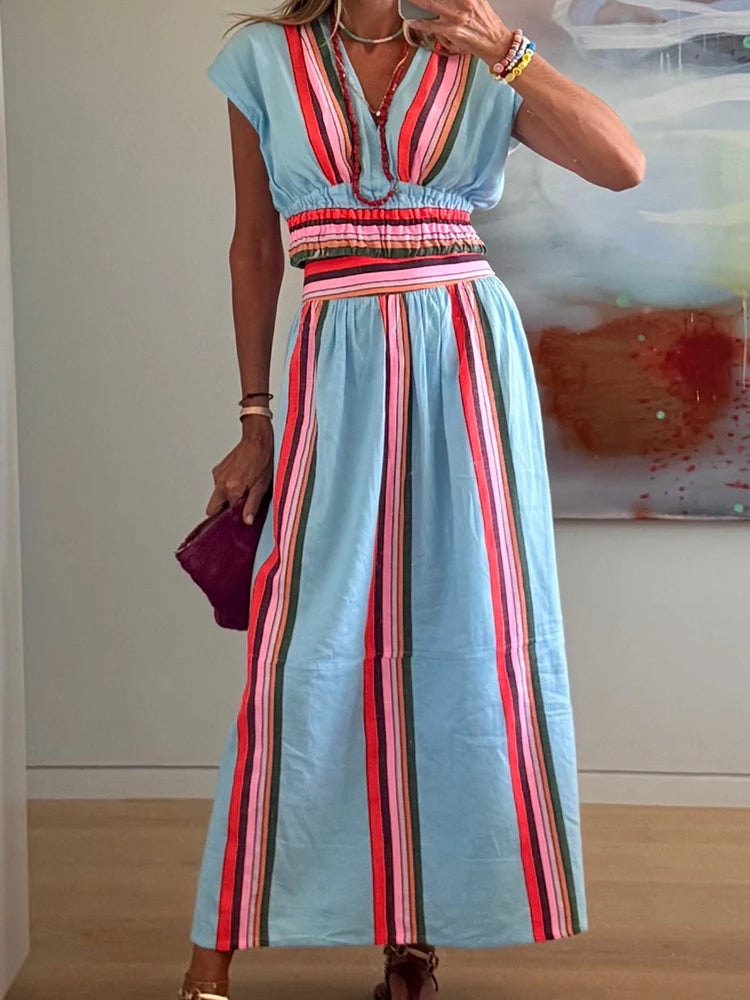 2PCS Women’s Holiday V-Neck Crop Top & Maxi Skirt Set
