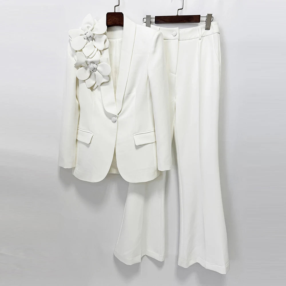 Women’s 3D Flower Blazer Pantsuit Set