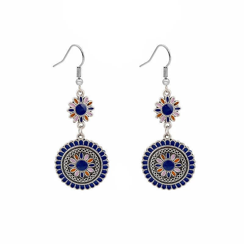 European Retro Bohemian Sunflower Earrings – Bold Vintage Statement Hoops