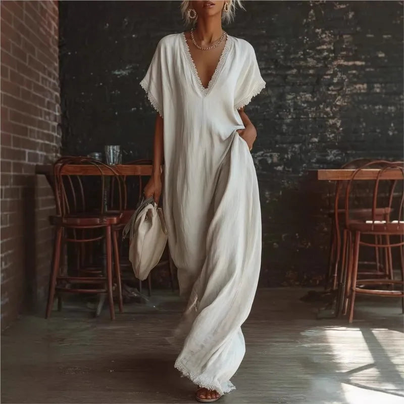 Women's Elegant Lace V‑Neck Maxi Dress