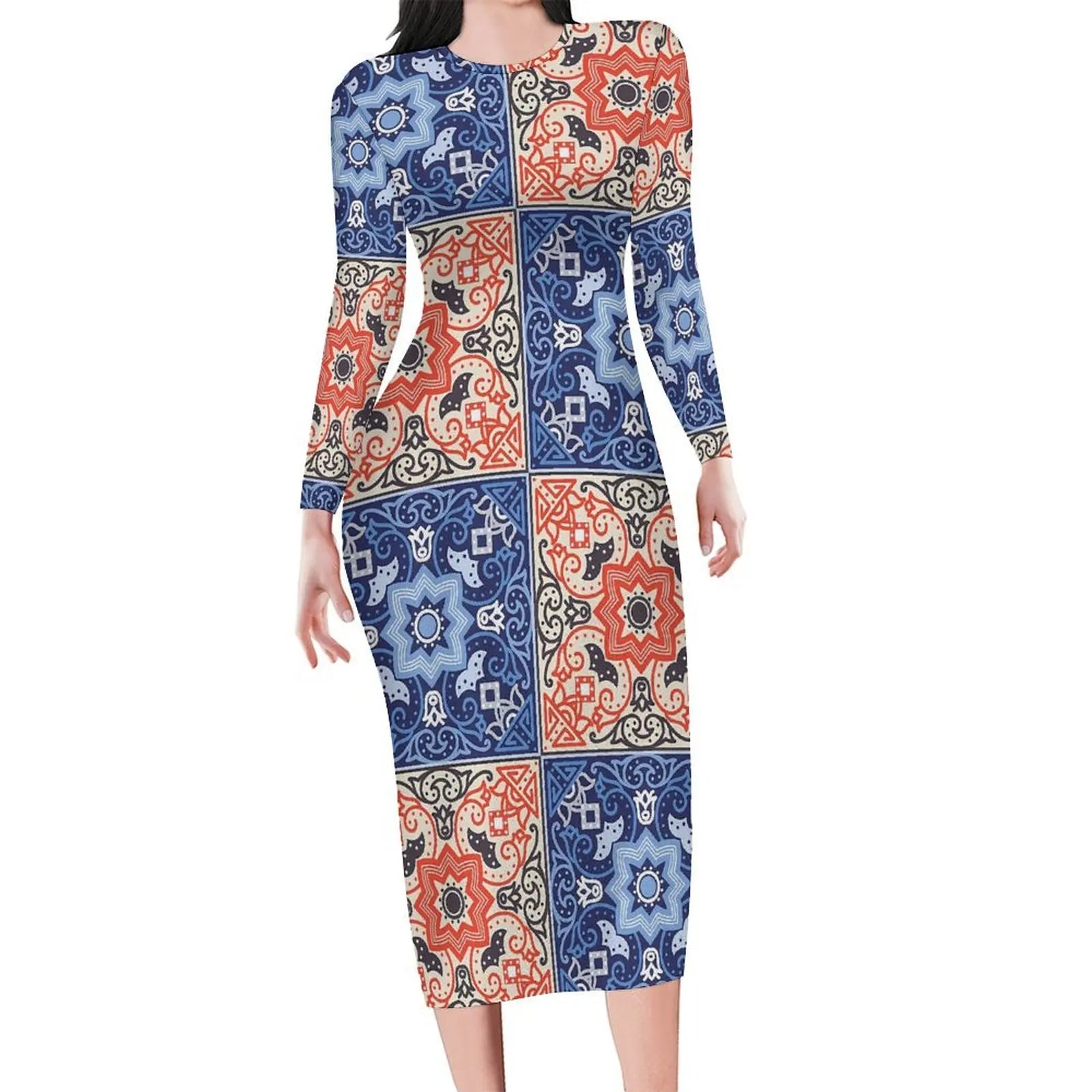 Autumn Long Sleeve African Ethnic Print Bodycon Dress